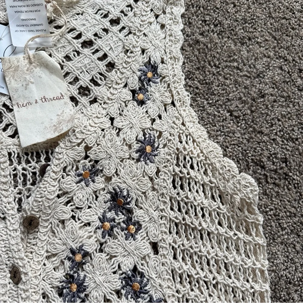 Hem & Thread Women’s Medium Cream Crochet Top Dress - Picture 4 of 13